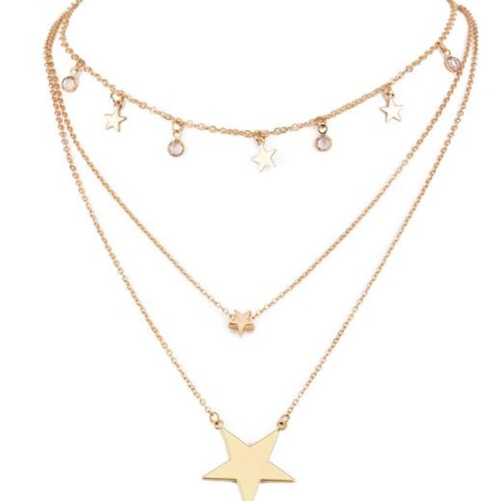 Boho 3 Layer Moon and Stars Necklace - Picture 3 of 8